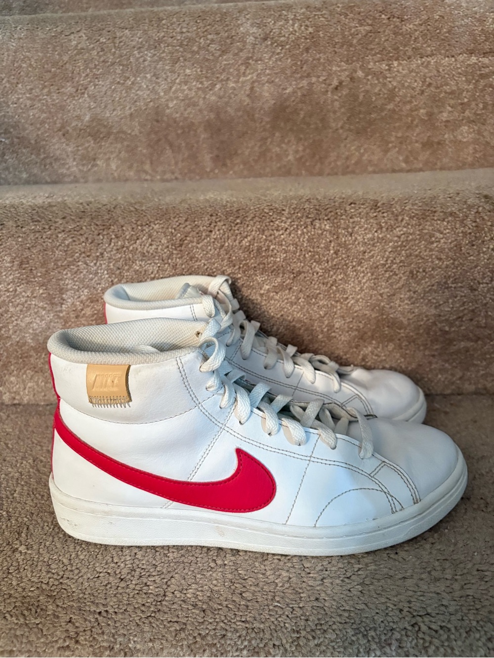 Nike Court Royale White High-Top Sneakers with Pink/Red Swoosh Accent (9)